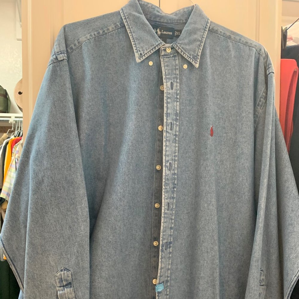 Men's Vintage LS Button Down Denim Shirt XL
